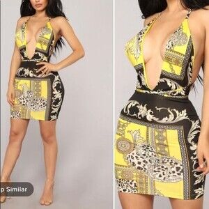 Fashion Nova Baroque Halter Wrap Spaghetti Mini Dress